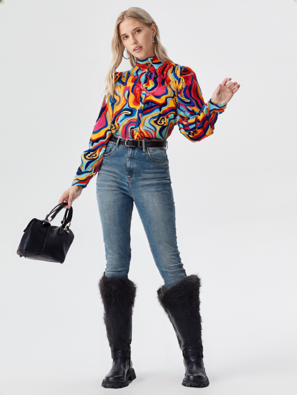 RECAP Women's Psychedelic Swirl Button-Up Shirt