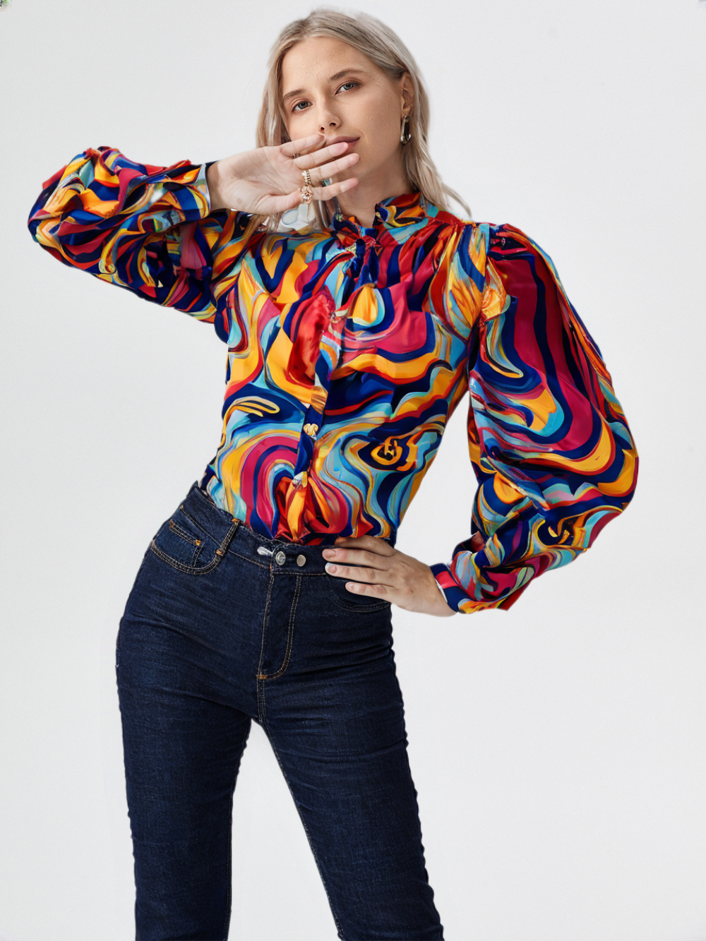 RECAP Women's Psychedelic Swirl Button-Up Shirt
