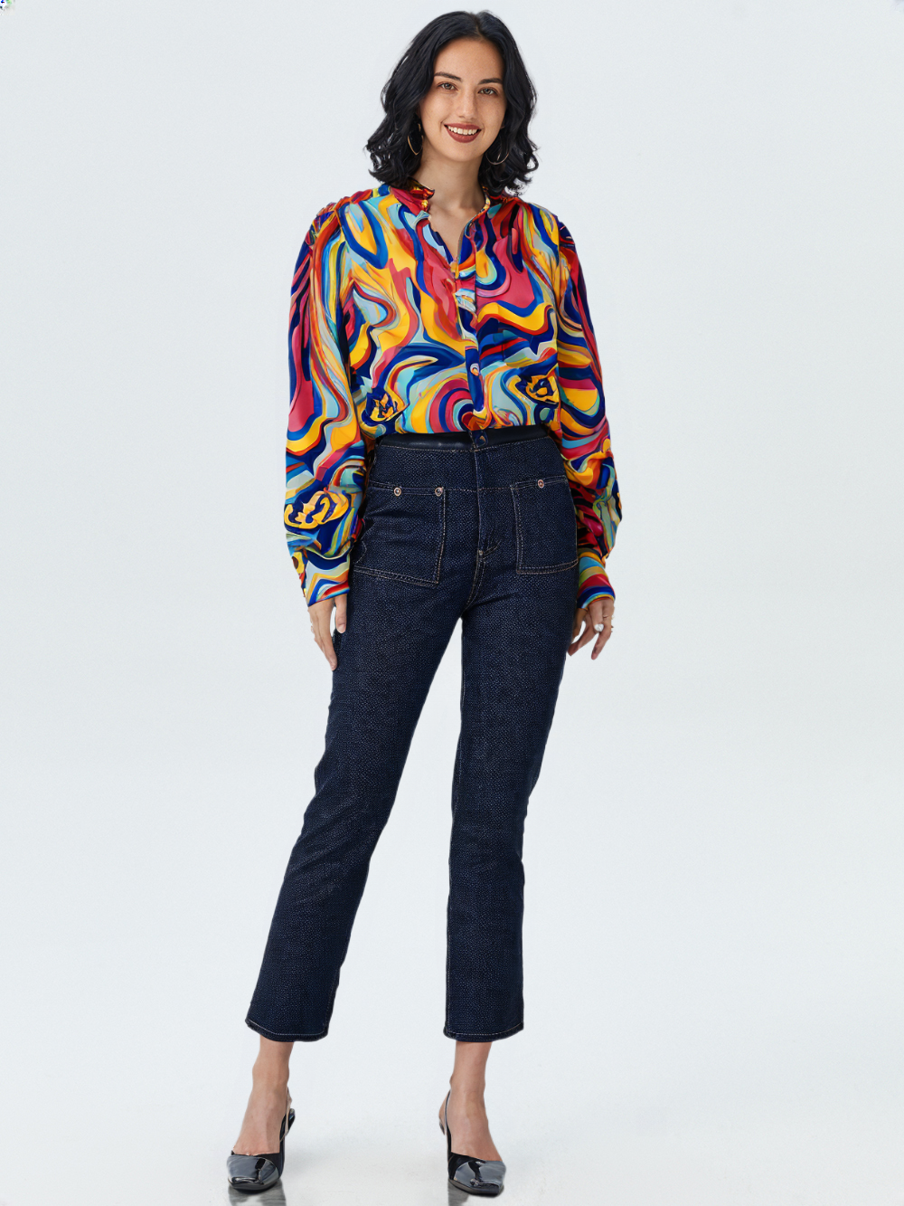 RECAP Women's Psychedelic Swirl Button-Up Shirt