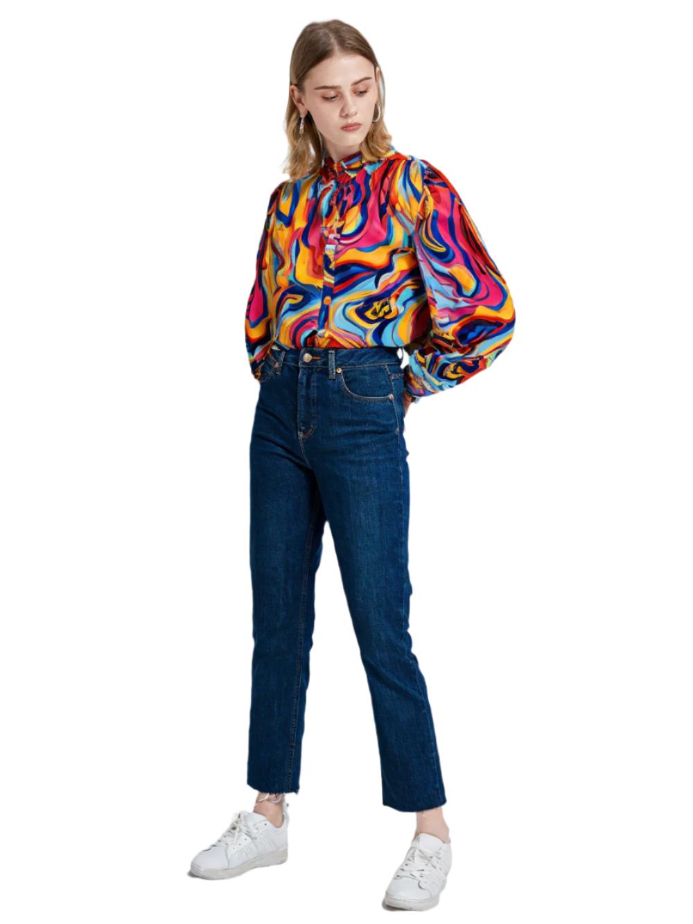 RECAP Women's Psychedelic Swirl Button-Up Shirt