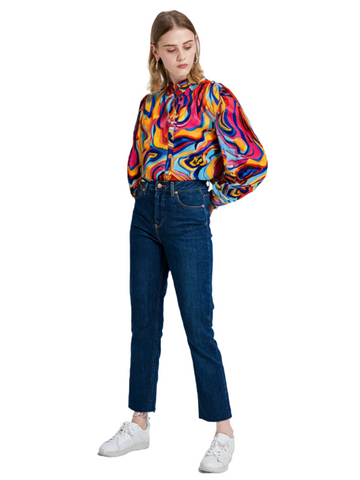 RECAP Women's Psychedelic Swirl Button-Up Shirt