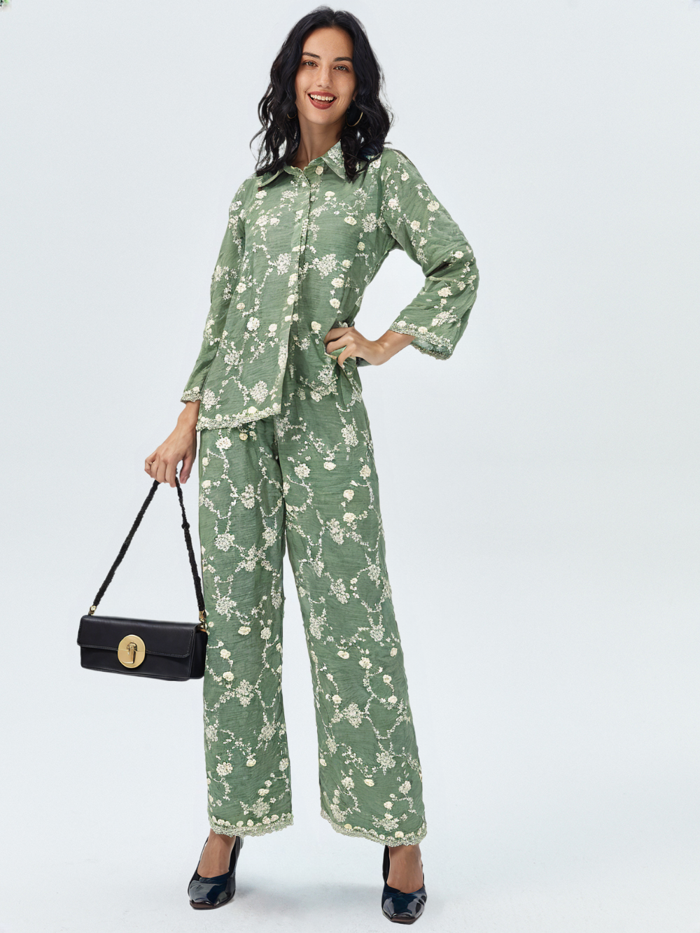 Women's Floral Embroidered Two-Piece Co-ord Set