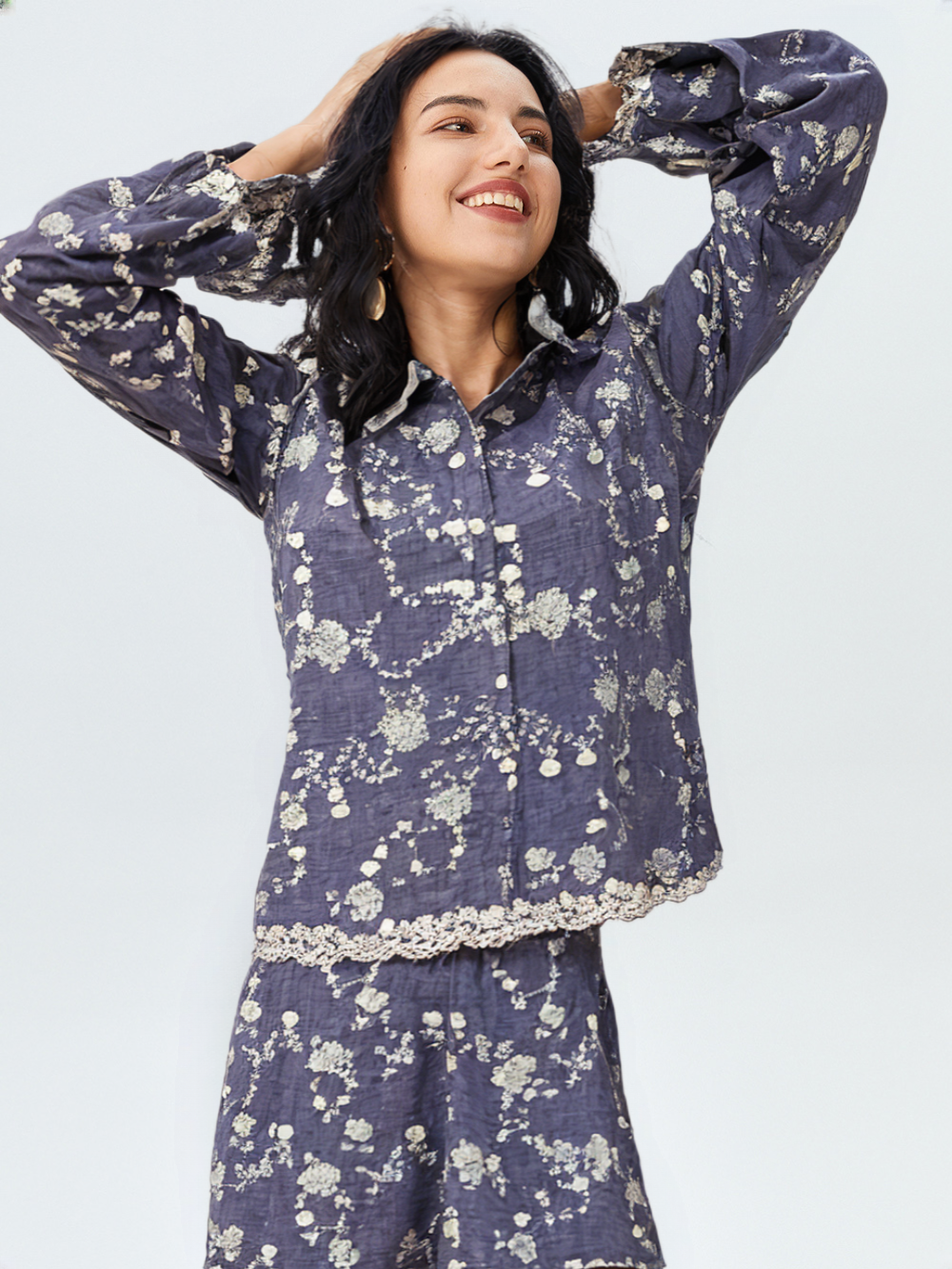 Women's Floral Embroidered Two-Piece Co-ord Set