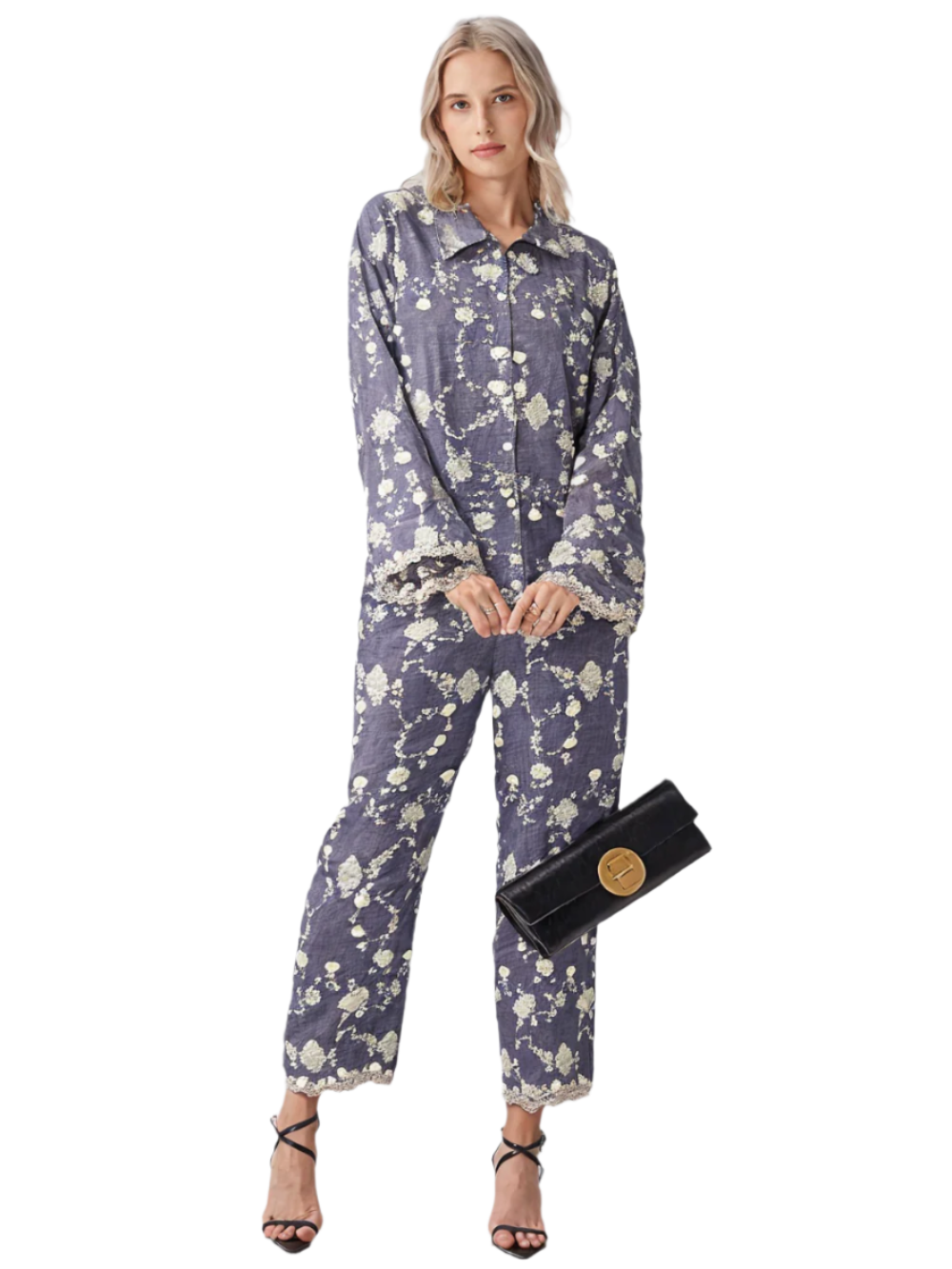 Women's Floral Embroidered Two-Piece Co-ord Set