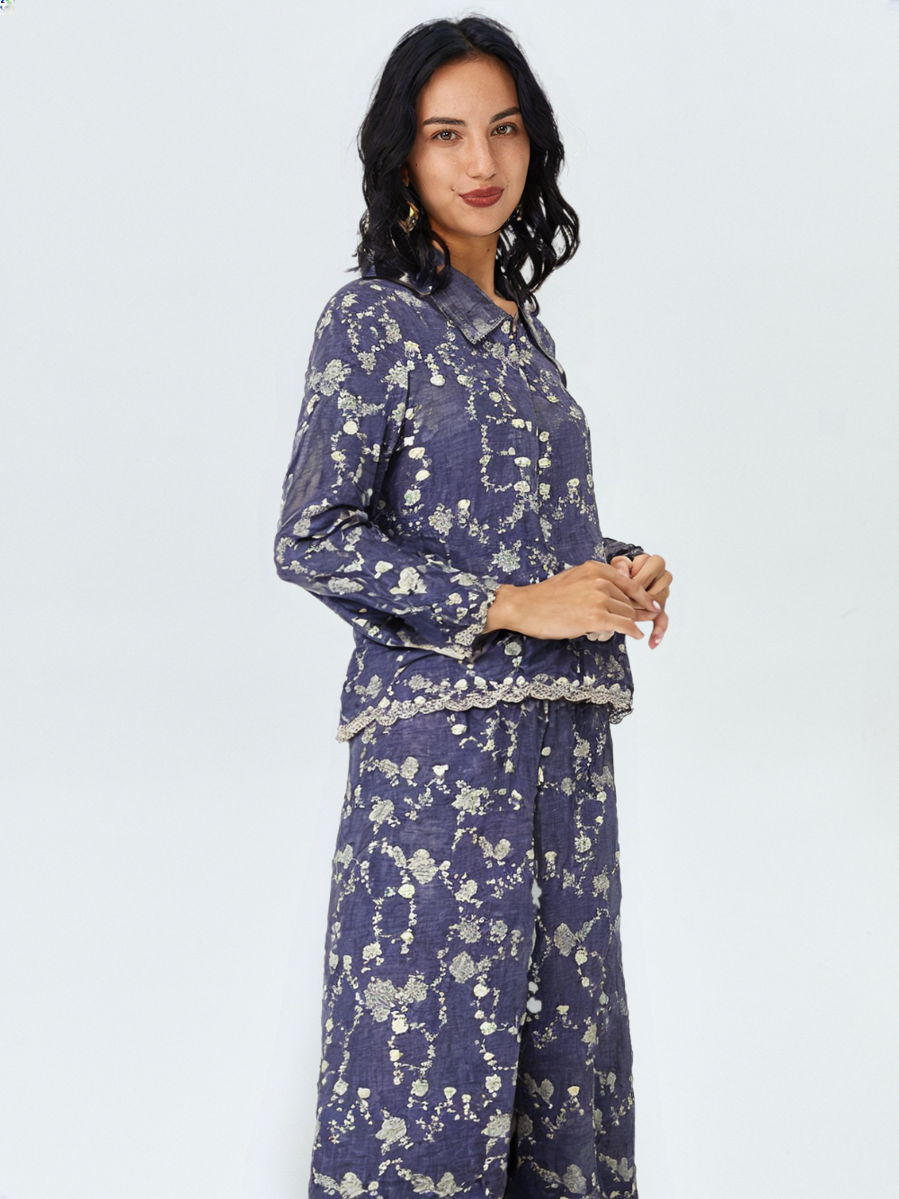 Women's Floral Embroidered Two-Piece Co-ord Set