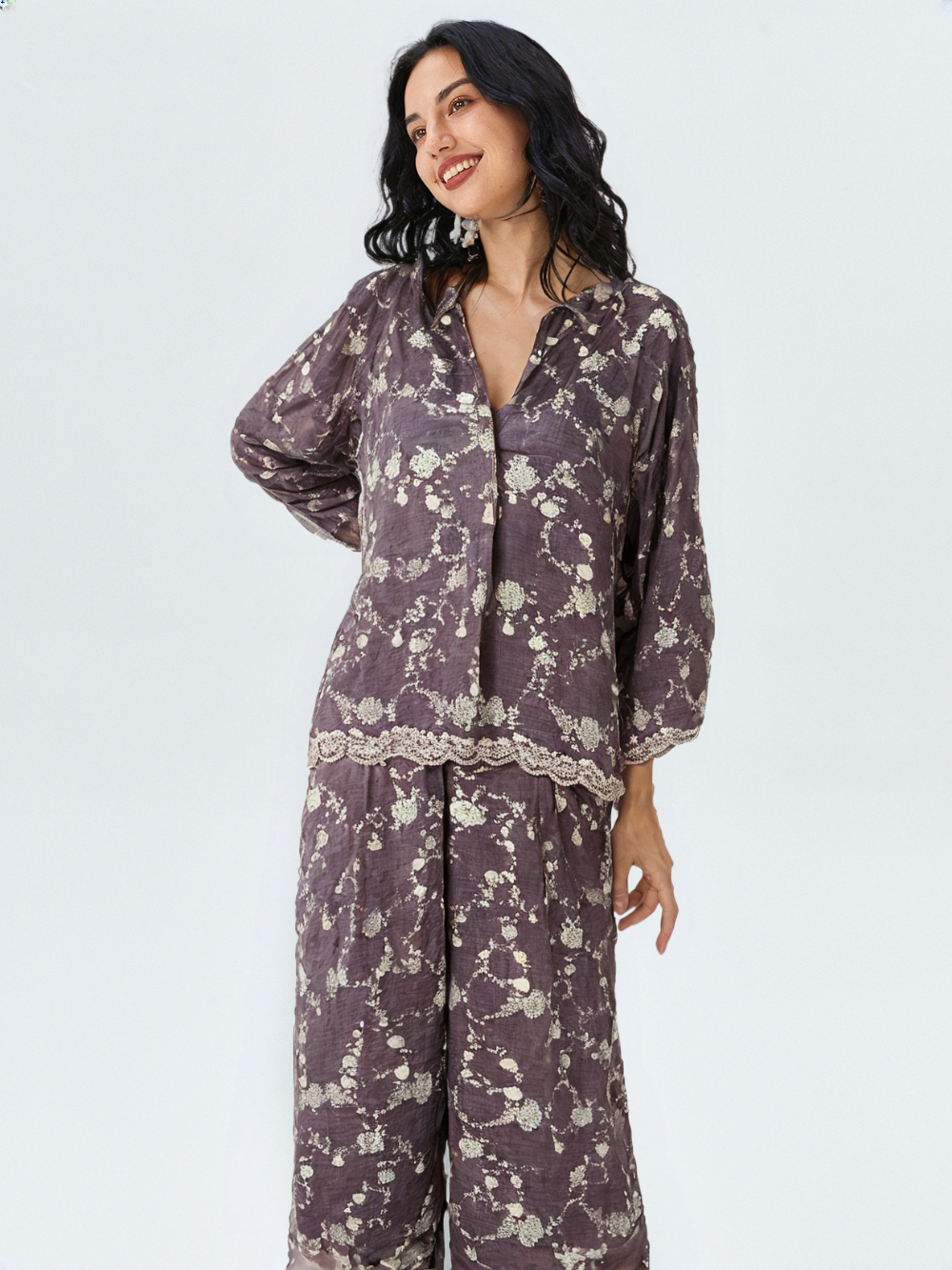 Women's Floral Embroidered Two-Piece Co-ord Set