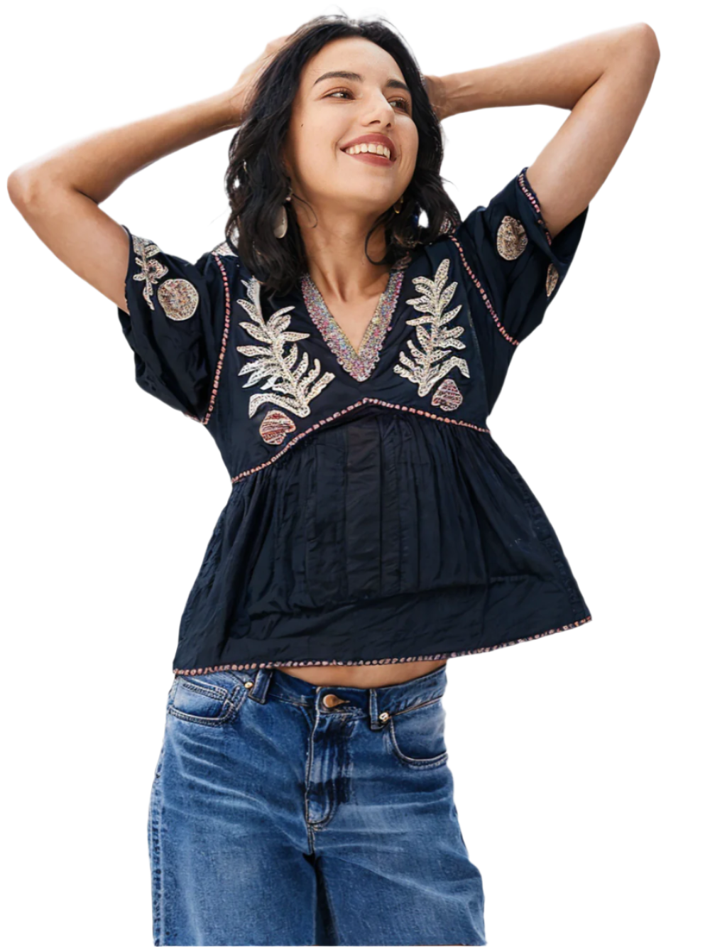 Women's Embroidered V-Neck Top