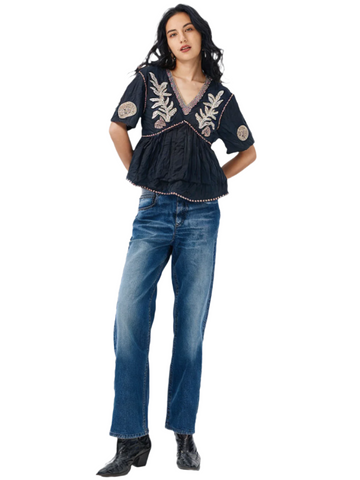 Women's Embroidered V-Neck Top