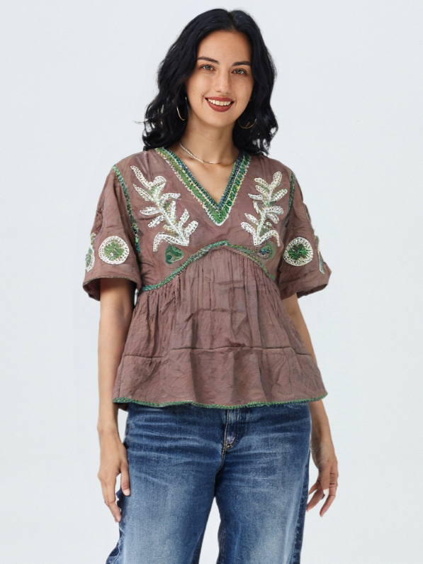 Women's Embroidered V-Neck Top