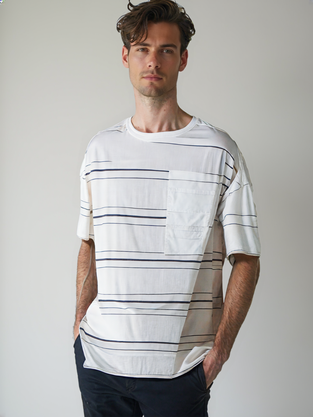 Rex-Straut Men's Oversized Striped Street Tee