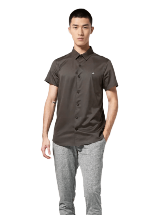 Rex-Straut Men's Earth Tone Cool – Sleek Brown Button-Down Shirt