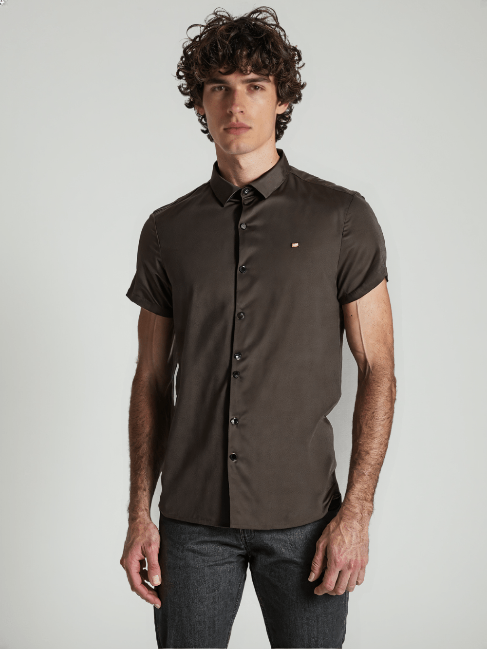 Rex-Straut Men's Earth Tone Cool – Sleek Brown Button-Down Shirt