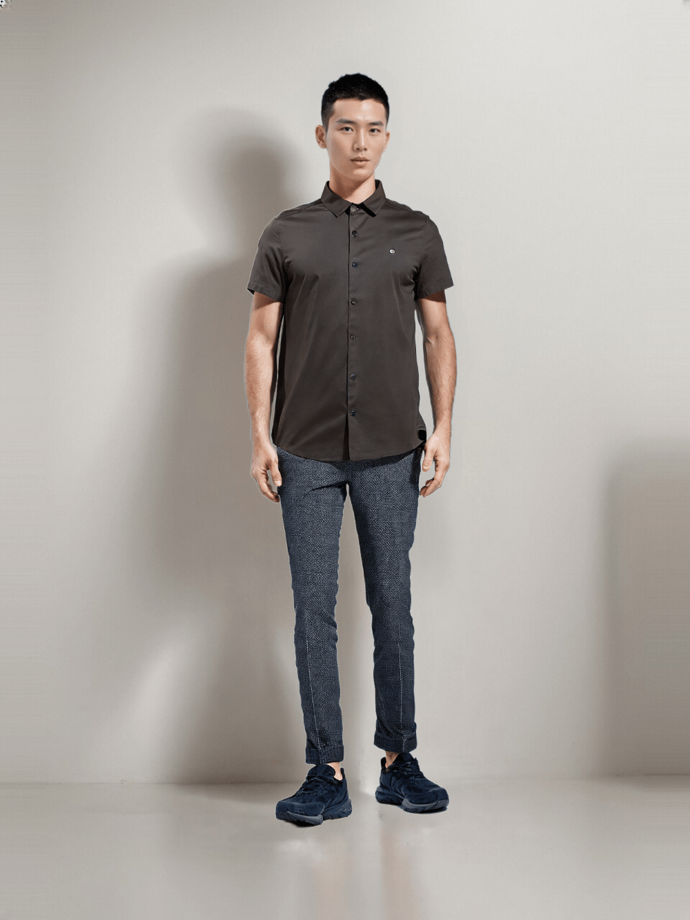 Rex-Straut Men's Earth Tone Cool – Sleek Brown Button-Down Shirt