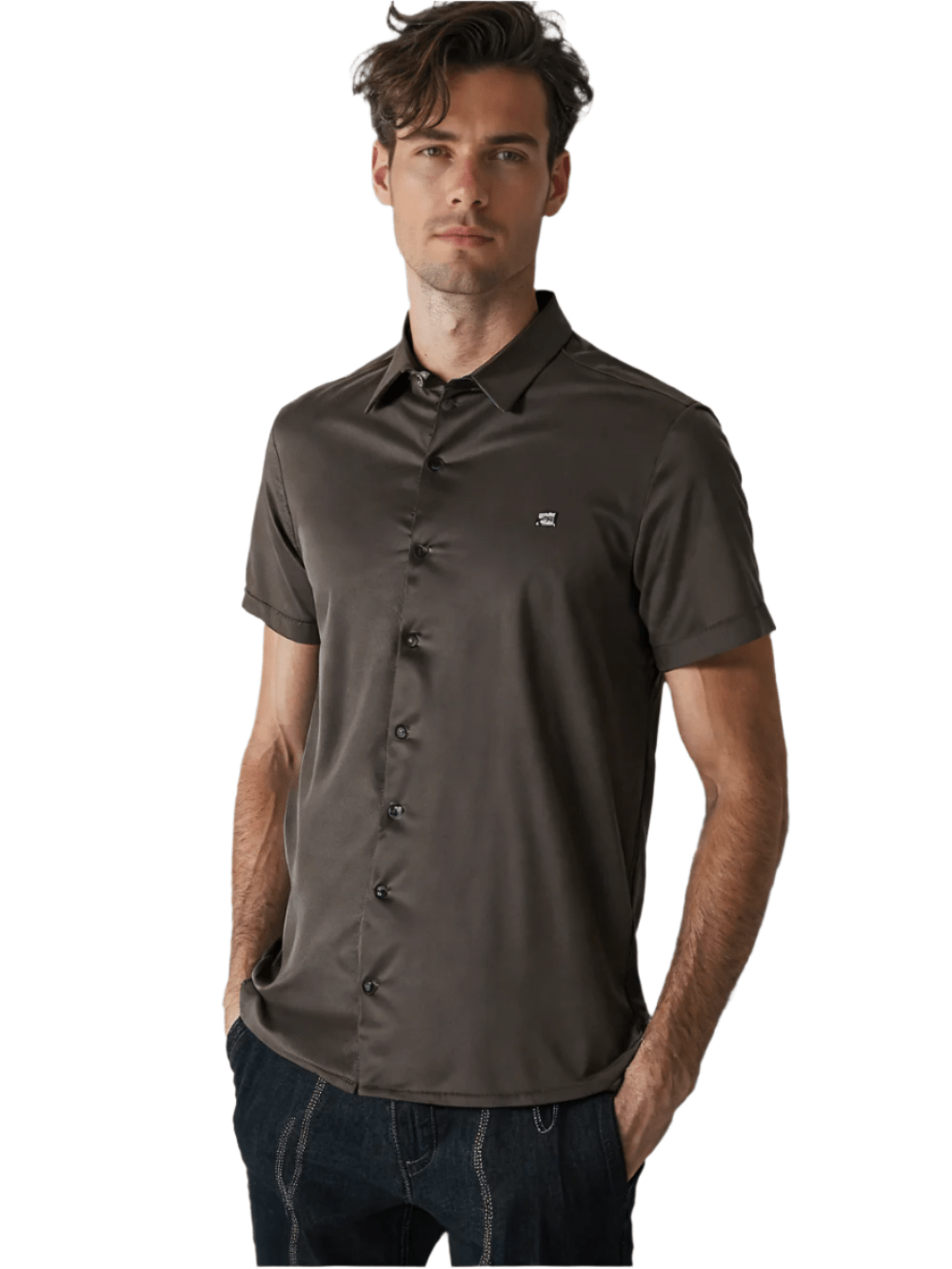 Rex-Straut Men's Earth Tone Cool – Sleek Brown Button-Down Shirt