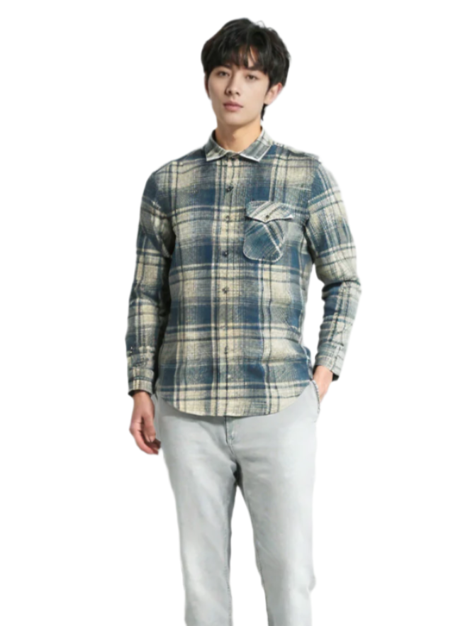 RIVER BLUE Men's Sky Fade Checks – Brushed Cotton Casual Shirt
