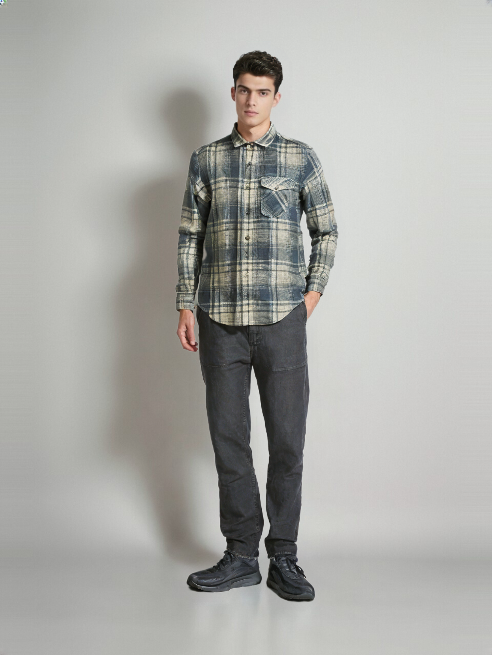 RIVER BLUE Men's Sky Fade Checks – Brushed Cotton Casual Shirt