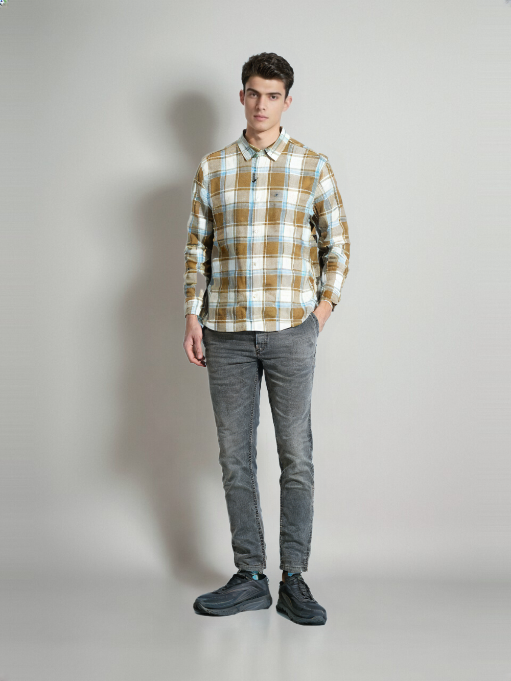 RIVER BLUE Men's Classic Khaki Checks – Everyday Casual Shirt