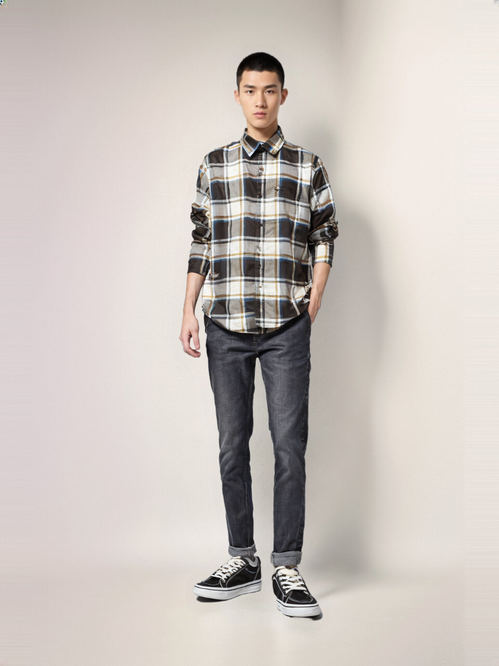 RIVER BLUE Men's Bold Coffee Check Shirt
