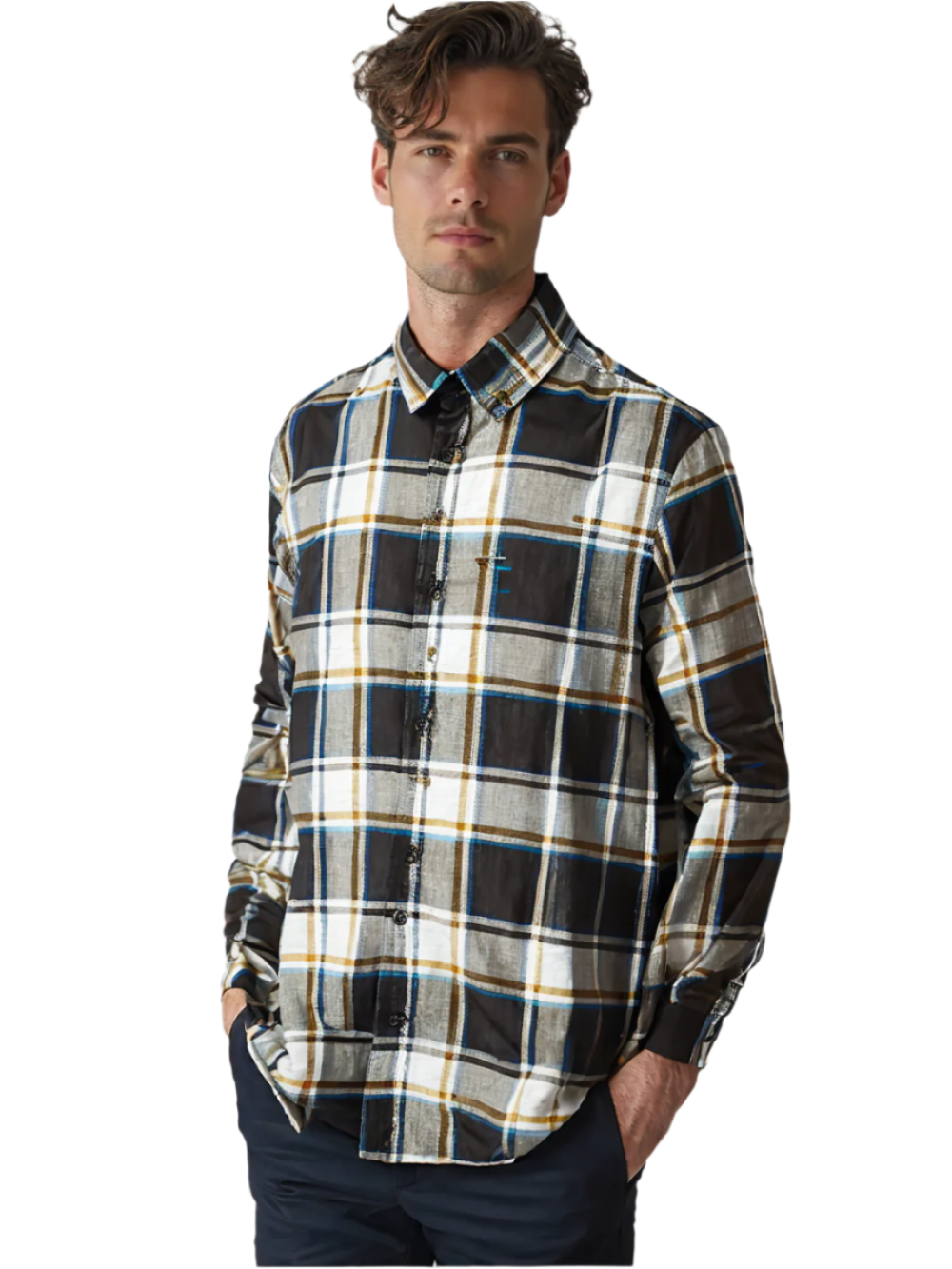 RIVER BLUE Men's Bold Coffee Check Shirt