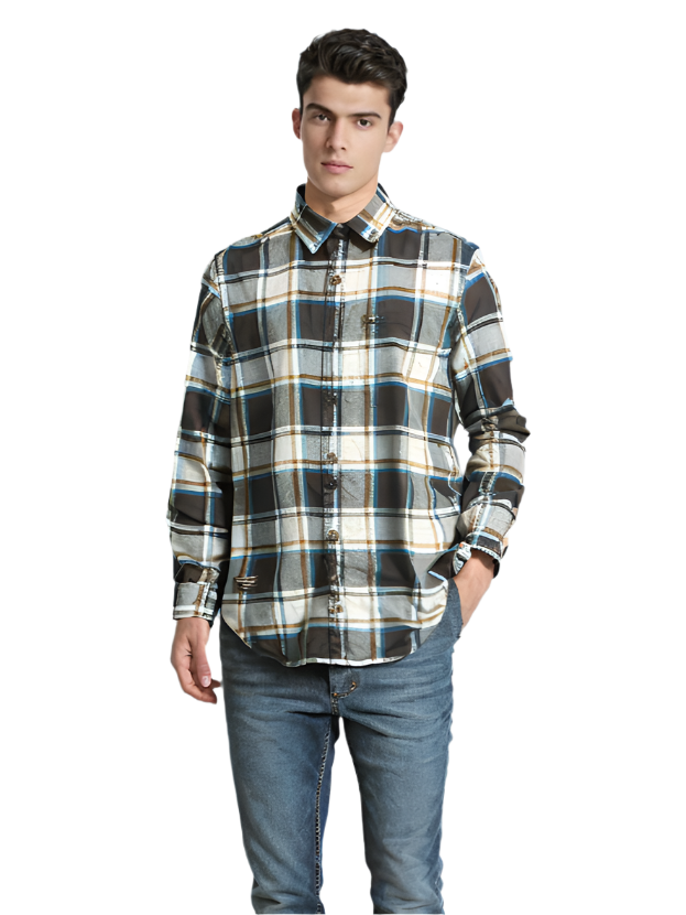 RIVER BLUE Men's Bold Coffee Check Shirt