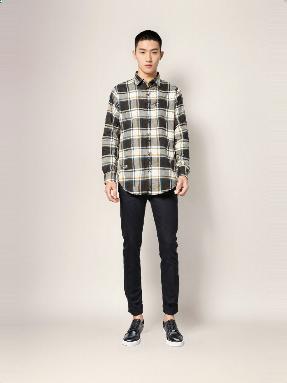 RIVER BLUE Men's Bold Coffee Check Shirt