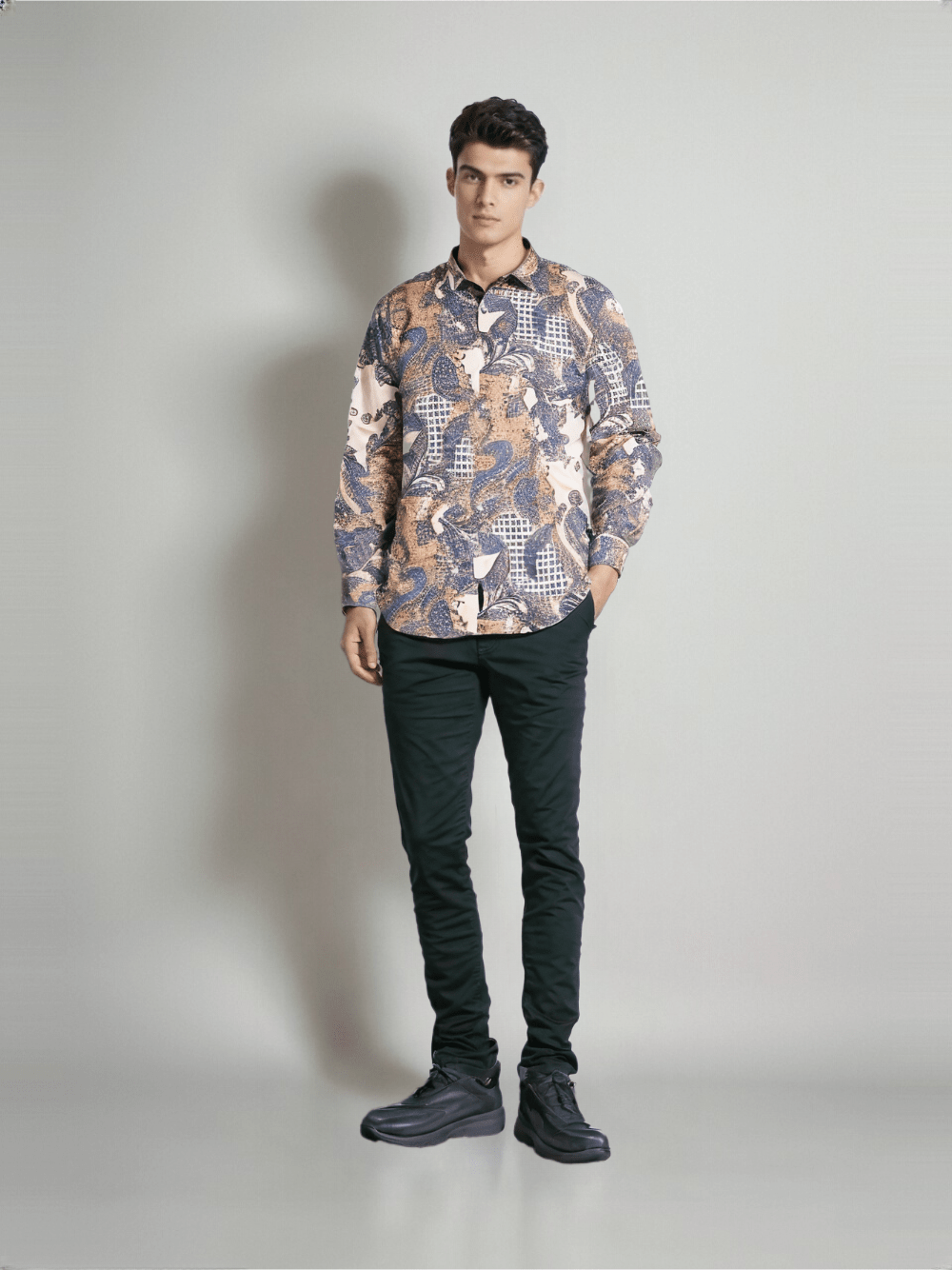 RIVERBLUE Men's Fawn Printed Shirt