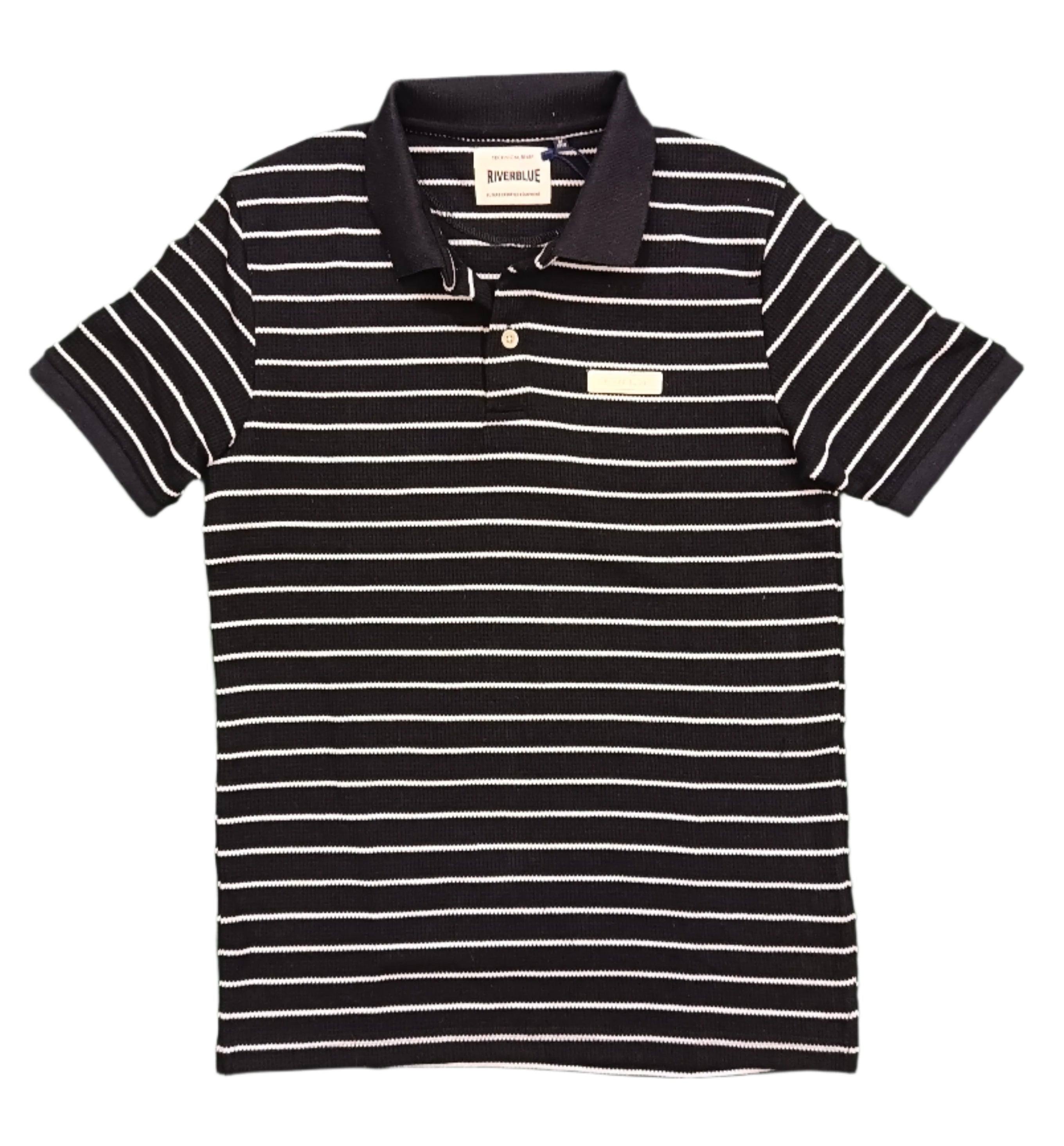 RIVERBLUE Men's Black Striped T-shirt