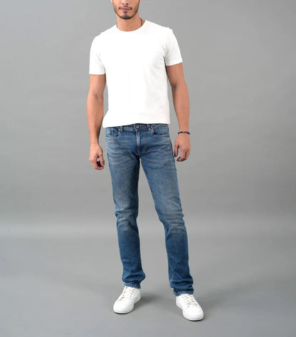 ROOKIES Med Blue 5 Pocket Mid-Rise Slim Straight Fit Jeans