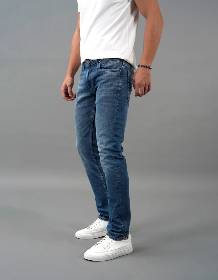 ROOKIES Med Blue 5 Pocket Mid-Rise Slim Straight Fit Jeans