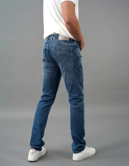 ROOKIES Med Blue 5 Pocket Mid-Rise Slim Straight Fit Jeans