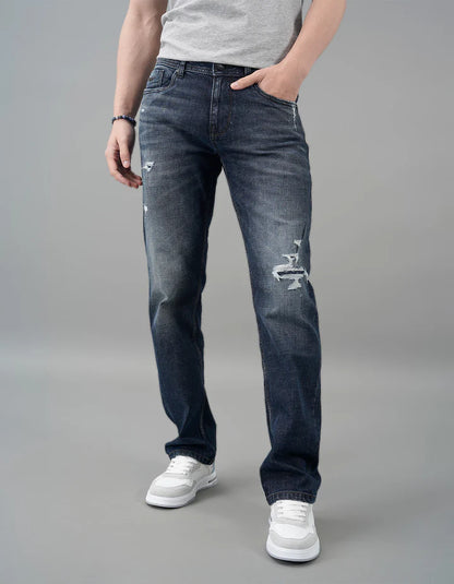 ROOKIES Dk Blue 5 Pocket Midrise, Comfort And Straight Fit Jeans