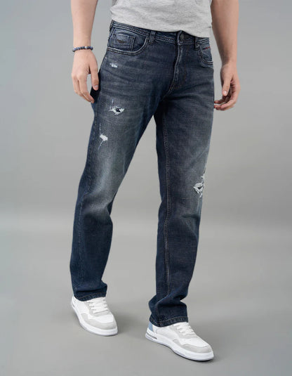 ROOKIES Dk Blue 5 Pocket Midrise, Comfort And Straight Fit Jeans