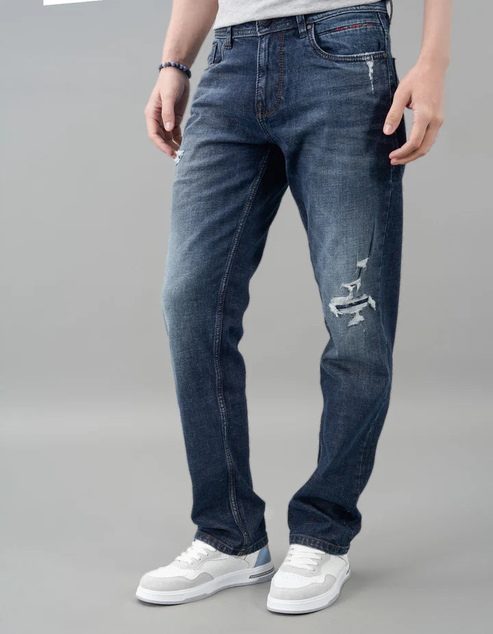 ROOKIES Dk Blue 5 Pocket Midrise, Comfort And Straight Fit Jeans