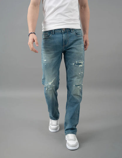 ROOKIES Med Blue 5 Pocket Midrise, Comfort And Straight Fit Jeans