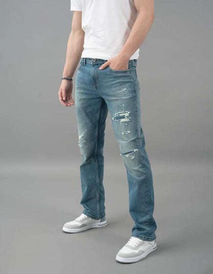 ROOKIES Med Blue 5 Pocket Midrise, Comfort And Straight Fit Jeans