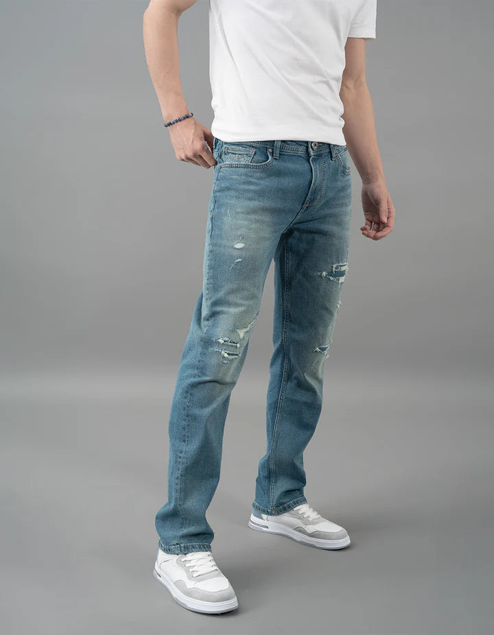 ROOKIES Med Blue 5 Pocket Midrise, Comfort And Straight Fit Jeans