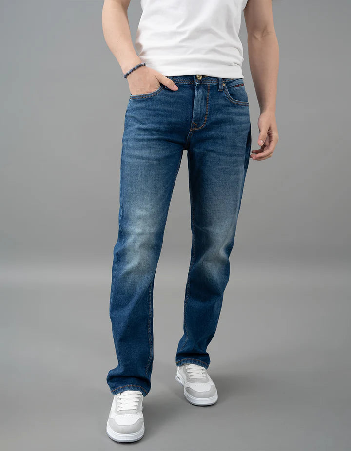 ROOKIES Med Blue 5 Pocket Midrise, Comfort And Straight Fit Jeans