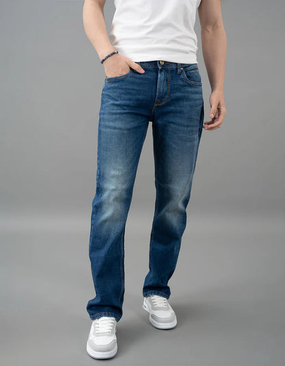 ROOKIES Med Blue 5 Pocket Midrise, Comfort And Straight Fit Jeans