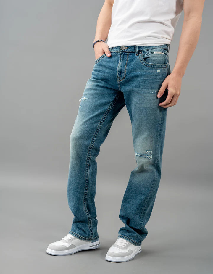 ROOKIES Med Blue 5 Pocket Midrise, Comfort And Straight Fit Jeans