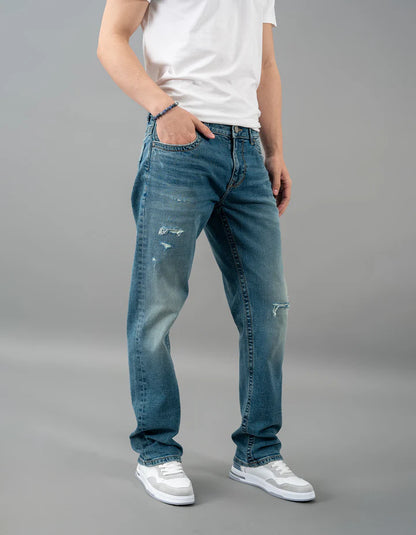 ROOKIES Med Blue 5 Pocket Midrise, Comfort And Straight Fit Jeans