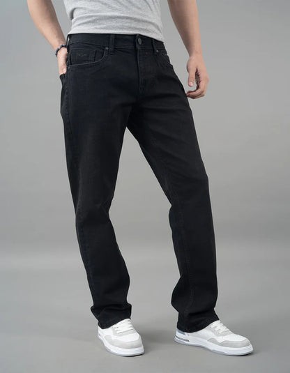 ROOKIES Black 5 Pocket Midrise, Comfort And Straight Fit Jeans