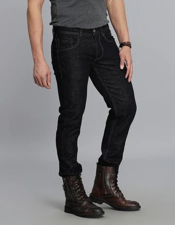 ROOKIES Men's Dk Blue 5 Pocket Mid-Rise Slim Straight Fit Jeans
