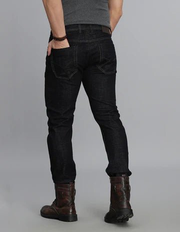 ROOKIES Men's Dk Blue 5 Pocket Mid-Rise Slim Straight Fit Jeans