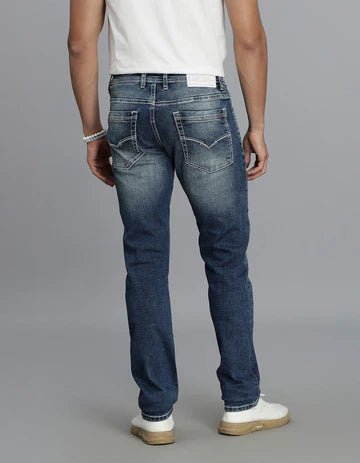 ROOKIES Men's Med Blue 5 Pocket Mid-Rise Slim Straight Fit Jeans
