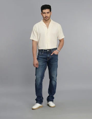 ROOKIES Men's Med Blue 5 Pocket Midrise, Comfort And Straight Fit Jeans