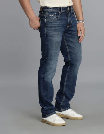 ROOKIES Men's Med Blue 5 Pocket Midrise, Comfort And Straight Fit Jeans