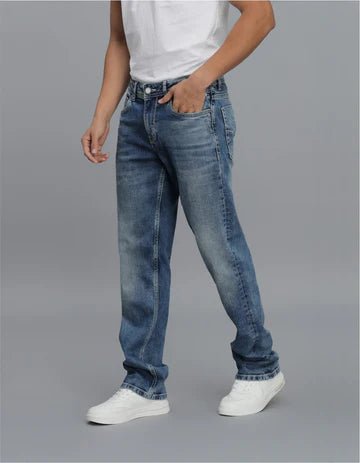 ROOKIES Men's Med Blue 5 Pocket Midrise, Comfort And Straight Fit Jeans