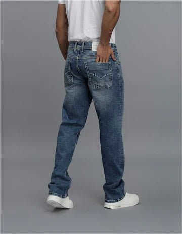 ROOKIES Men's Med Blue 5 Pocket Midrise, Comfort And Straight Fit Jeans