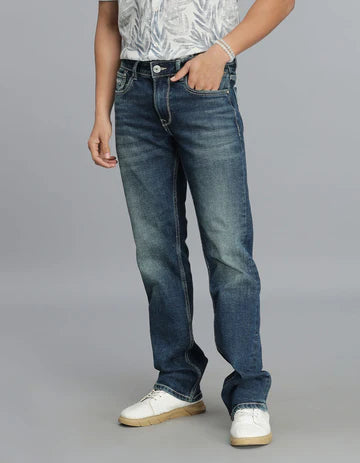 ROOKIES Men's Med Blue 5 Pocket Mid Rise Loose Boot Leg Jeans