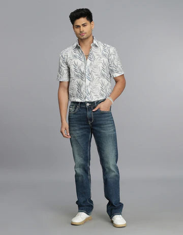 ROOKIES Men's Med Blue 5 Pocket Mid Rise Loose Boot Leg Jeans